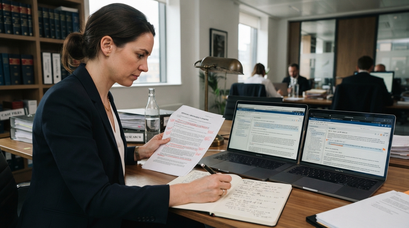 Lawyer verifying AI-generated legal citations against original court opinions